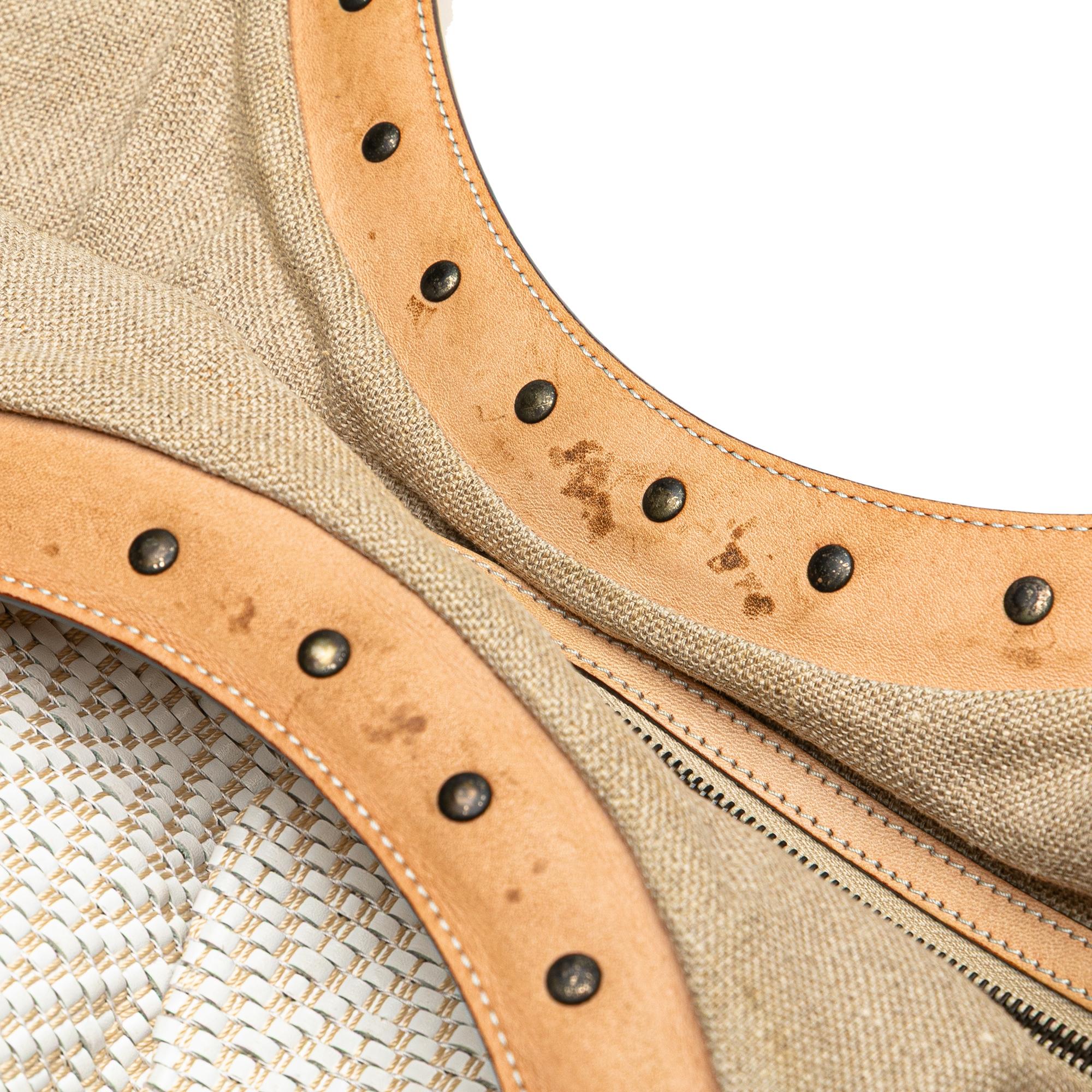 Gucci Woven Leather Bamboo Studded Hobo