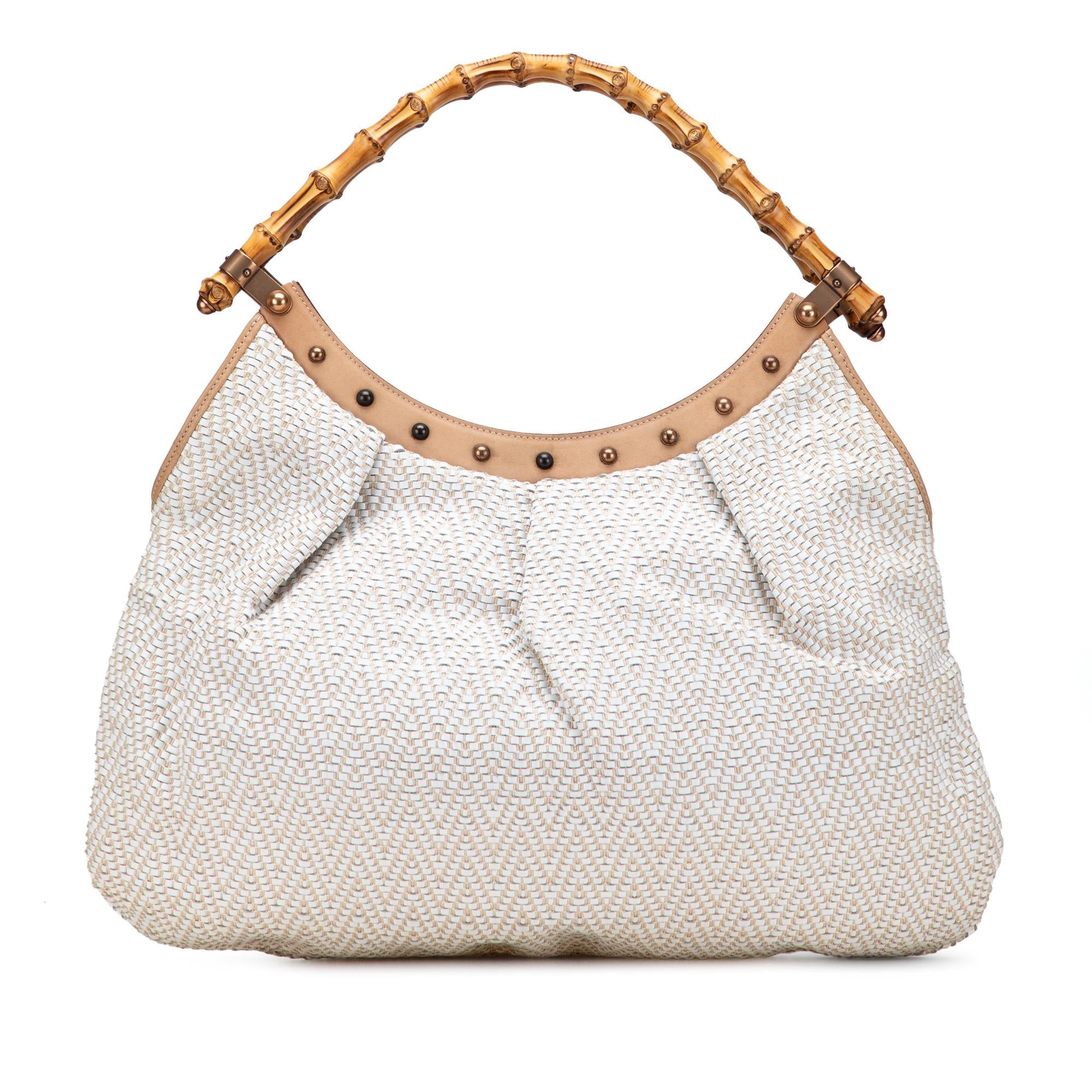 Gucci Woven Leather Bamboo Studded Hobo
