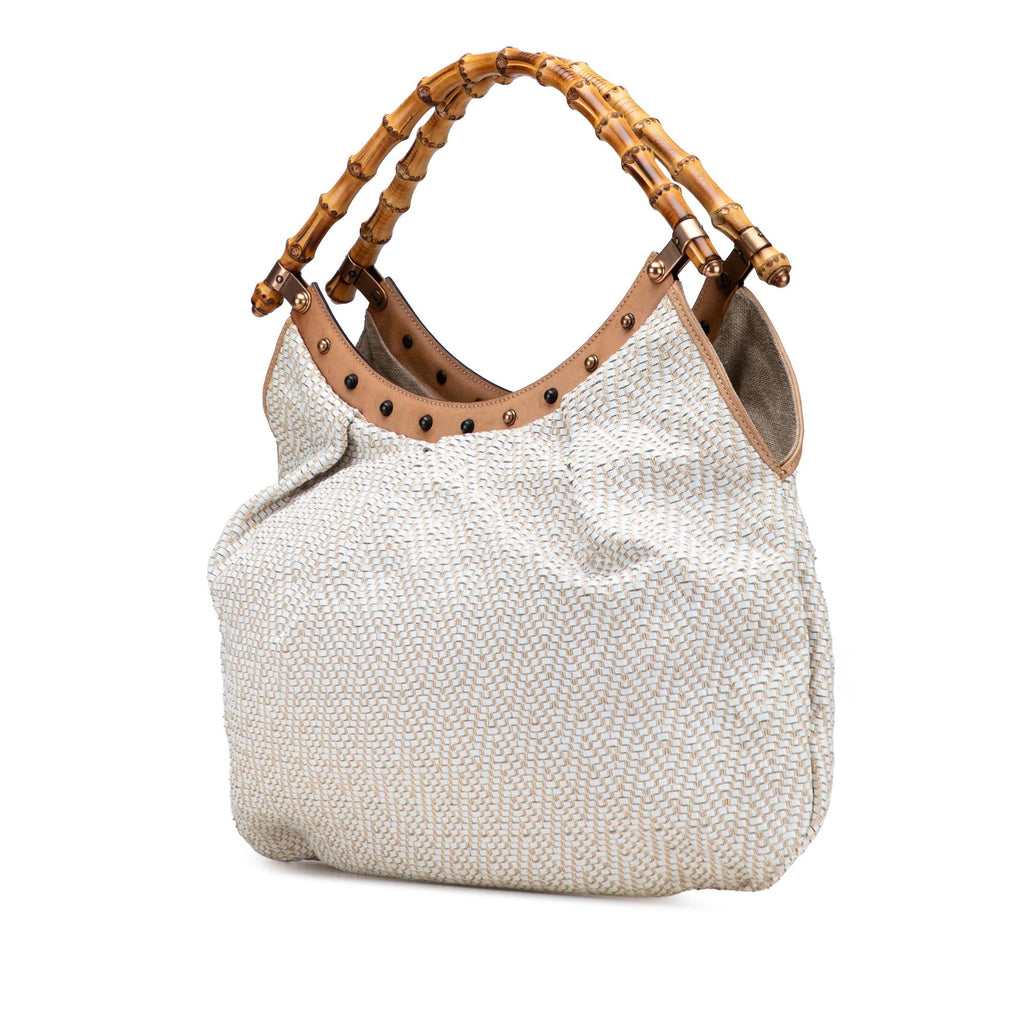 Gucci Woven Leather Bamboo Studded Hobo