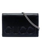 Gucci XL Leather Embossed Logo Wallet on Chain