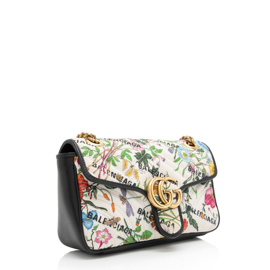 Gucci x Balenciaga Canvas Flora GG Marmont The Hacker Project Small Flap Shoulder Bag (SHF-nCZEe5)