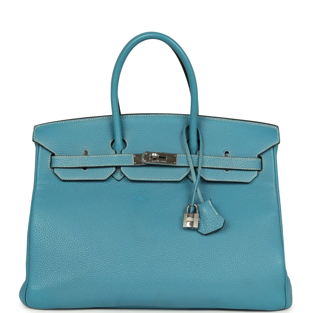 Vintage Hermes Birkin 35 Blue Jean Togo Palladium Hardware