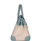 Hermes Birkin 35 Ciel Clemence and Ecru-Beige Toile H Palladium Hardware