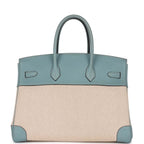 Hermes Birkin 35 Ciel Clemence and Ecru-Beige Toile H Palladium Hardware