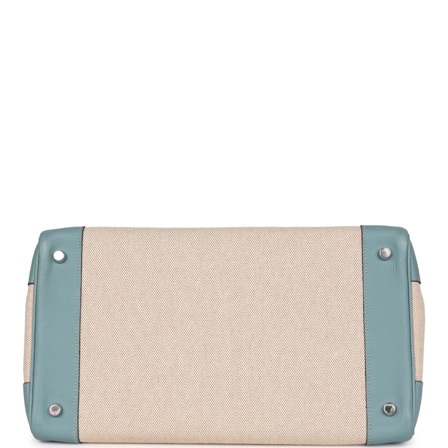 Hermes Birkin 35 Ciel Clemence and Ecru-Beige Toile H Palladium Hardware
