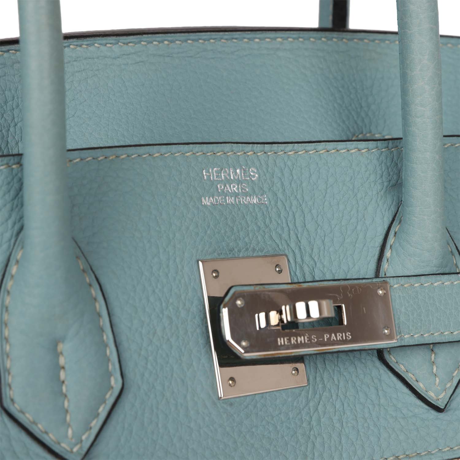 Hermes Birkin 35 Ciel Clemence and Ecru-Beige Toile H Palladium Hardware