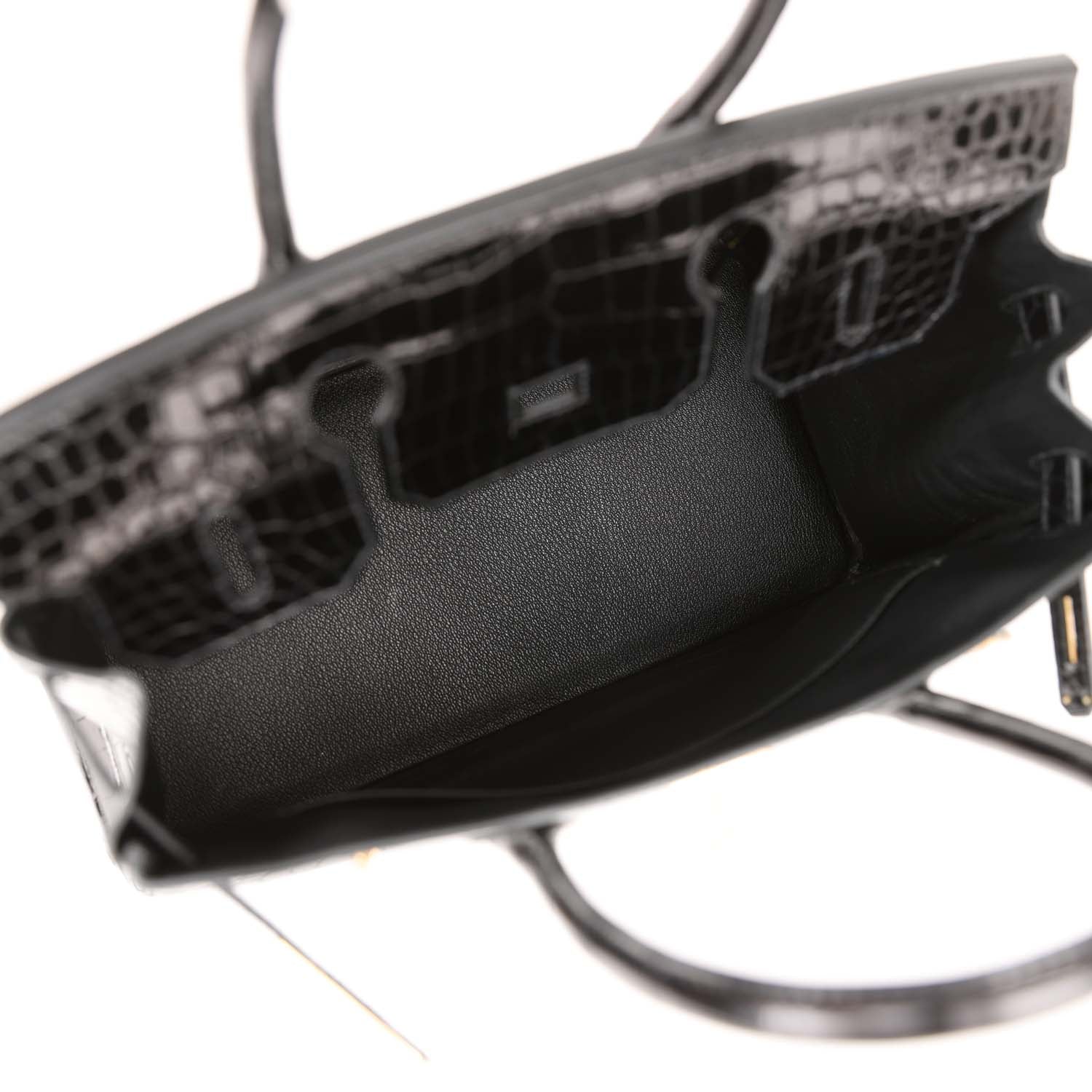 Hermes Birkin 30 Black Shiny Crocodile Porosus Gold Hardware