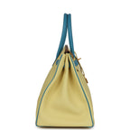 Hermes Special Order (HSS) Birkin 35 Jaune Poussin and Bleu Paradise Togo Brushed Gold Hardware