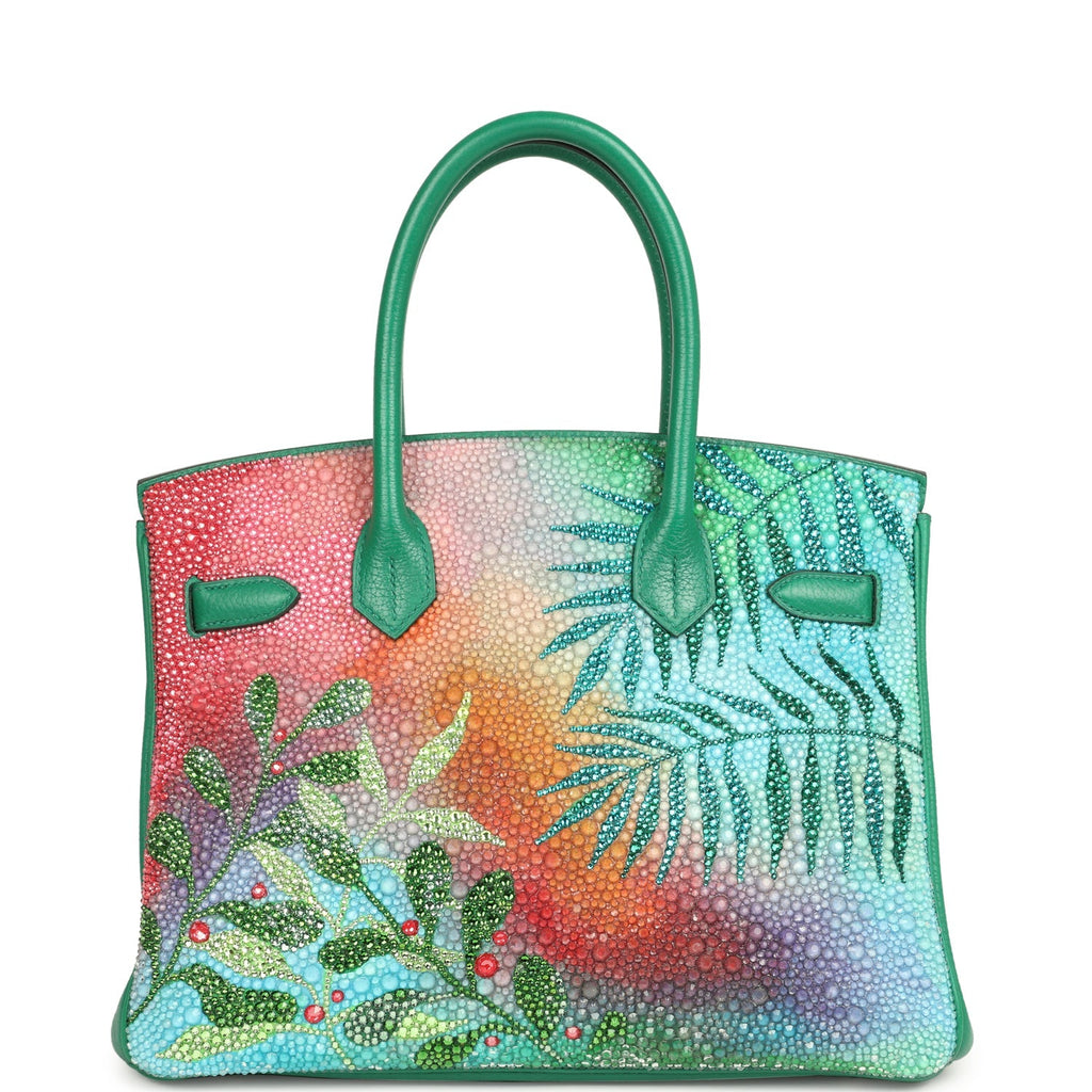 Custom "Paradise" Swarovski Crystal Hermes Birkin 30 Vert Vertigo Togo Palladium Hardware