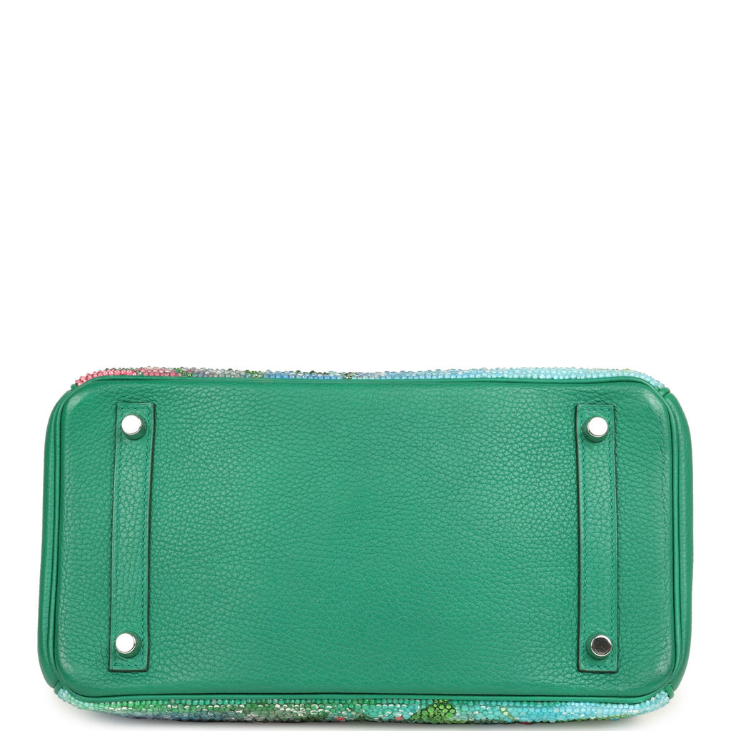 Custom "Paradise" Swarovski Crystal Hermes Birkin 30 Vert Vertigo Togo Palladium Hardware