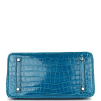 Hermes Birkin 30 Bleu Izmir Shiny Niloticus Crocodile Palladium Hardware
