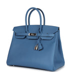 Hermes Birkin 35 Bleu Azur Epsom Palladium Hardware