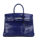 Hermes Birkin 35 Bleu Electric Shiny Porosus Crocodile Palladium Hardware