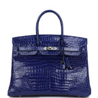 Hermes Birkin 35 Bleu Electric Shiny Porosus Crocodile Palladium Hardware