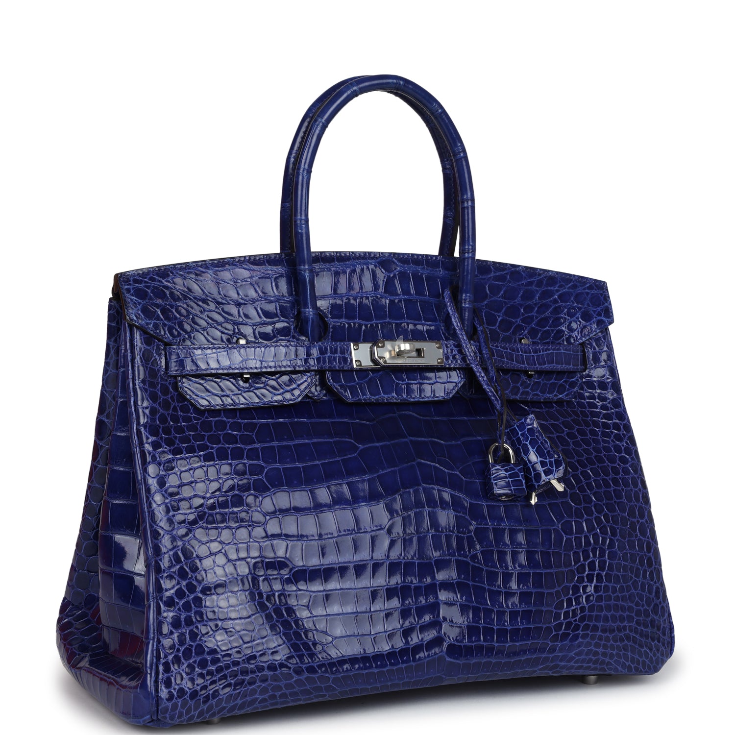 Hermes Birkin 35 Bleu Electric Shiny Porosus Crocodile Palladium Hardware