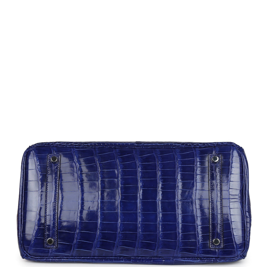 Hermes Birkin 35 Bleu Electric Shiny Porosus Crocodile Palladium Hardware