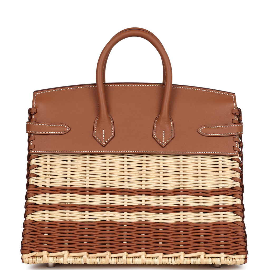 Hermes Picnic Birkin 25 Gold Swift and Stripe Wicker Palladium Hardware