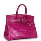 Hermes Birkin 35 Rose Scheherazade Shiny Porosus Crocodile Palladium Hardware