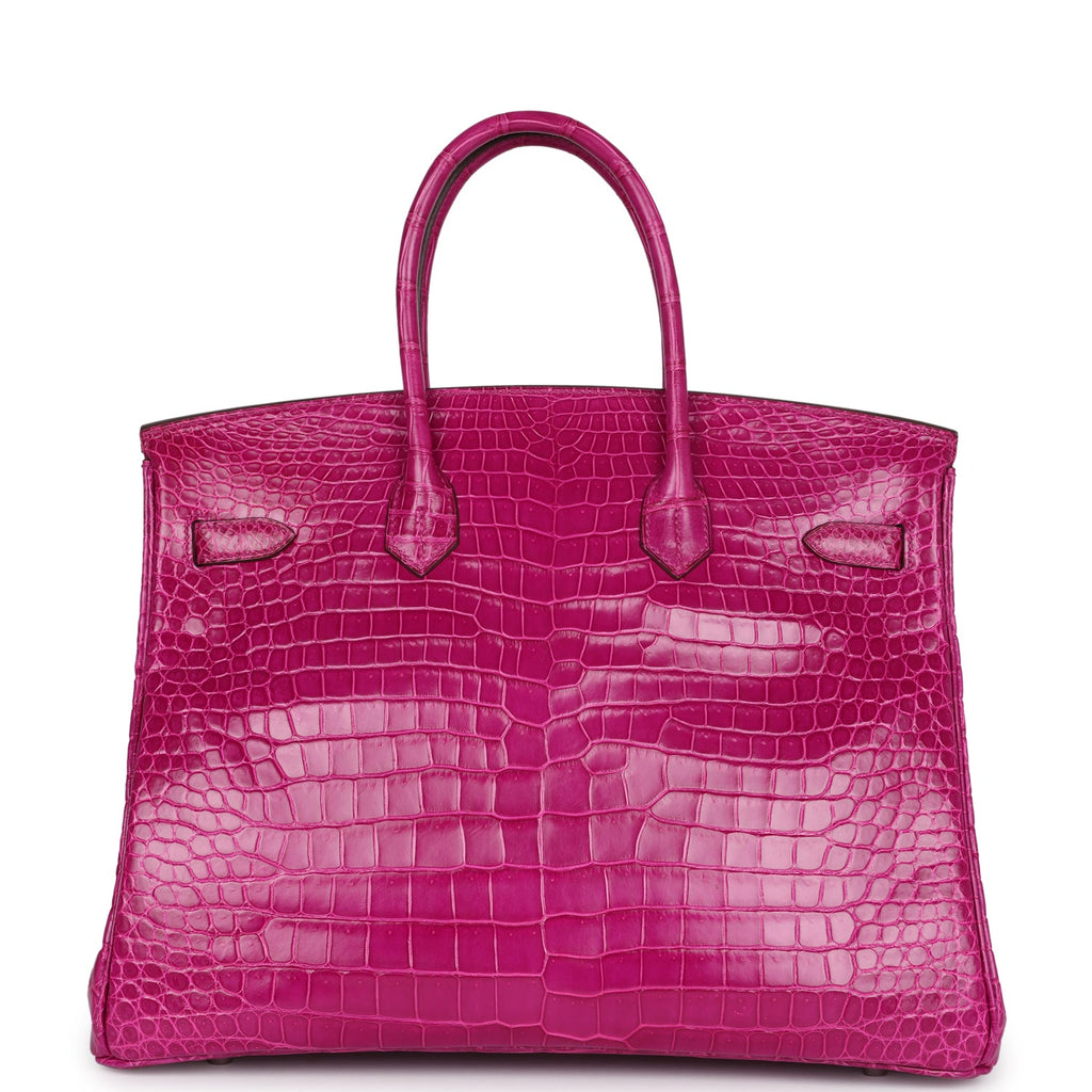 Hermes Birkin 35 Rose Scheherazade Shiny Porosus Crocodile Palladium Hardware