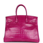 Hermes Birkin 35 Rose Scheherazade Shiny Porosus Crocodile Palladium Hardware