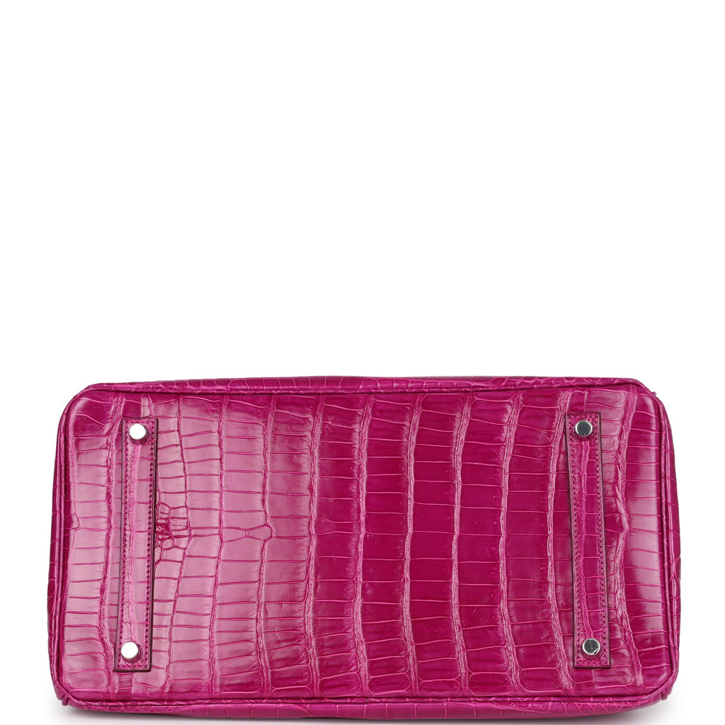 Hermes Birkin 35 Rose Scheherazade Shiny Porosus Crocodile Palladium Hardware