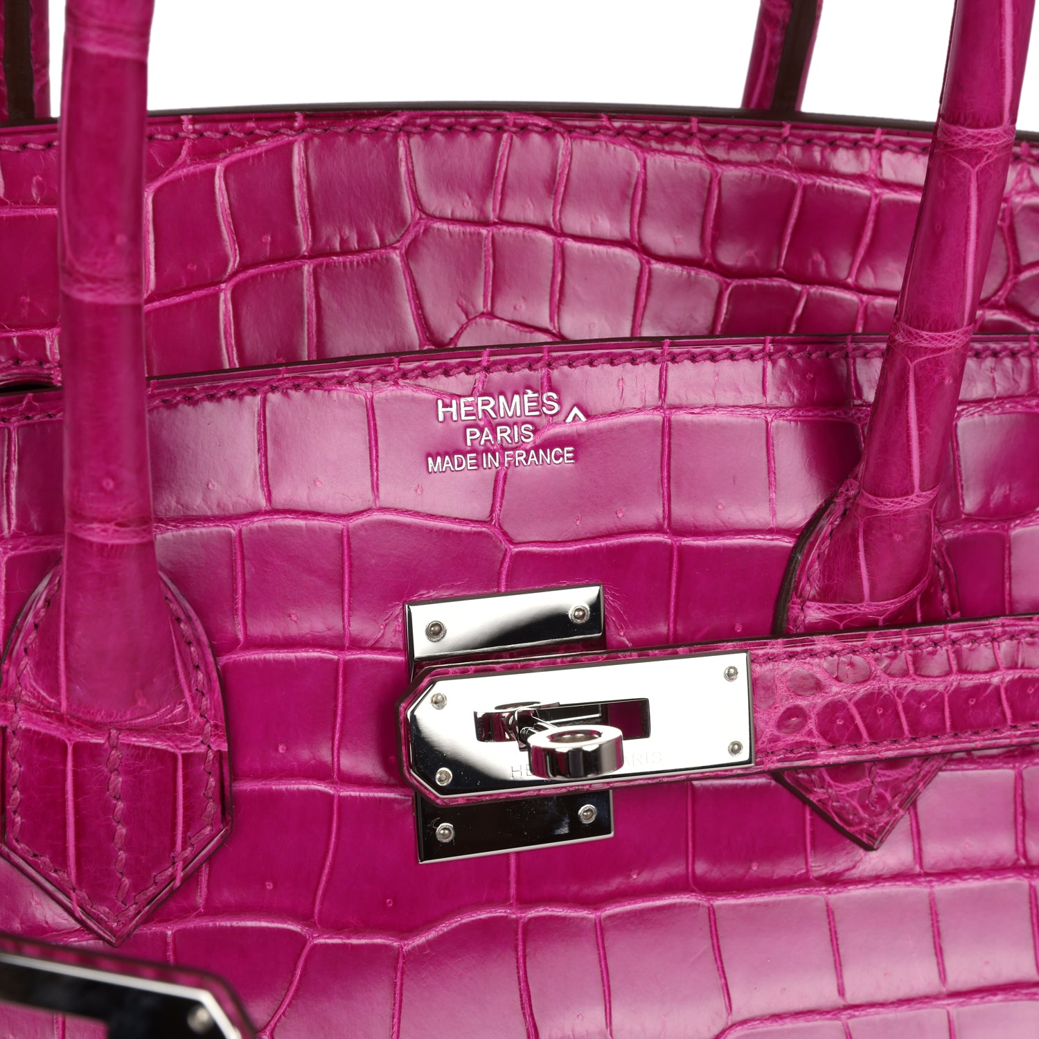 Hermes Birkin 35 Rose Scheherazade Shiny Porosus Crocodile Palladium Hardware