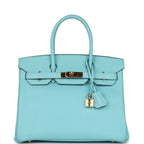 Hermes Birkin 30 Bleu Atoll Epsom Gold Hardware