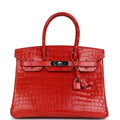 Hermes Birkin 30 Geranium Shiny Niloticus Crocodile Palladium Hardware