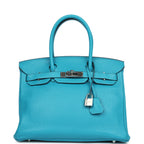 Hermes Birkin 30 Turquoise Clemence Palladium Hardware