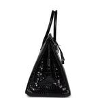 Hermes Birkin 35 Black Shiny Porosus Crocodile 18K White Gold Diamond Hardware