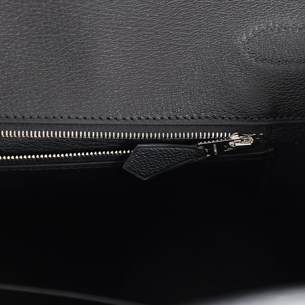 Hermes Birkin 35 Black Shiny Porosus Crocodile 18K White Gold Diamond Hardware