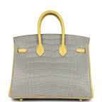 Hermes Special Order (HSS) Birkin 25 Gris Perle and Mimosa Matte Alligator Brushed Gold Hardware
