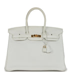 Hermes Birkin 35 White Clemence Gold Hardware
