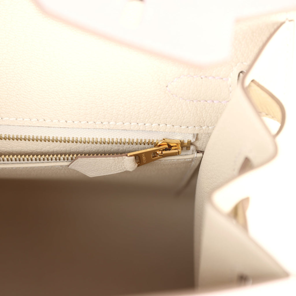 Hermes Special Order (HSS) Birkin Sellier 25 Mauve Pale and Craie Epsom Brushed Gold Hardware