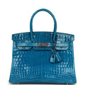Hermes Birkin 30 Bleu Izmir Shiny Niloticus Crocodile Palladium Hardware