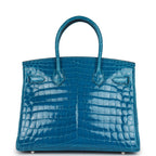 Hermes Birkin 30 Bleu Izmir Shiny Niloticus Crocodile Palladium Hardware