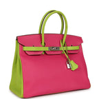 Hermes Special Order (HSS) Birkin 35 Rose Tyrien and Kiwi Epsom Palladium Hardware