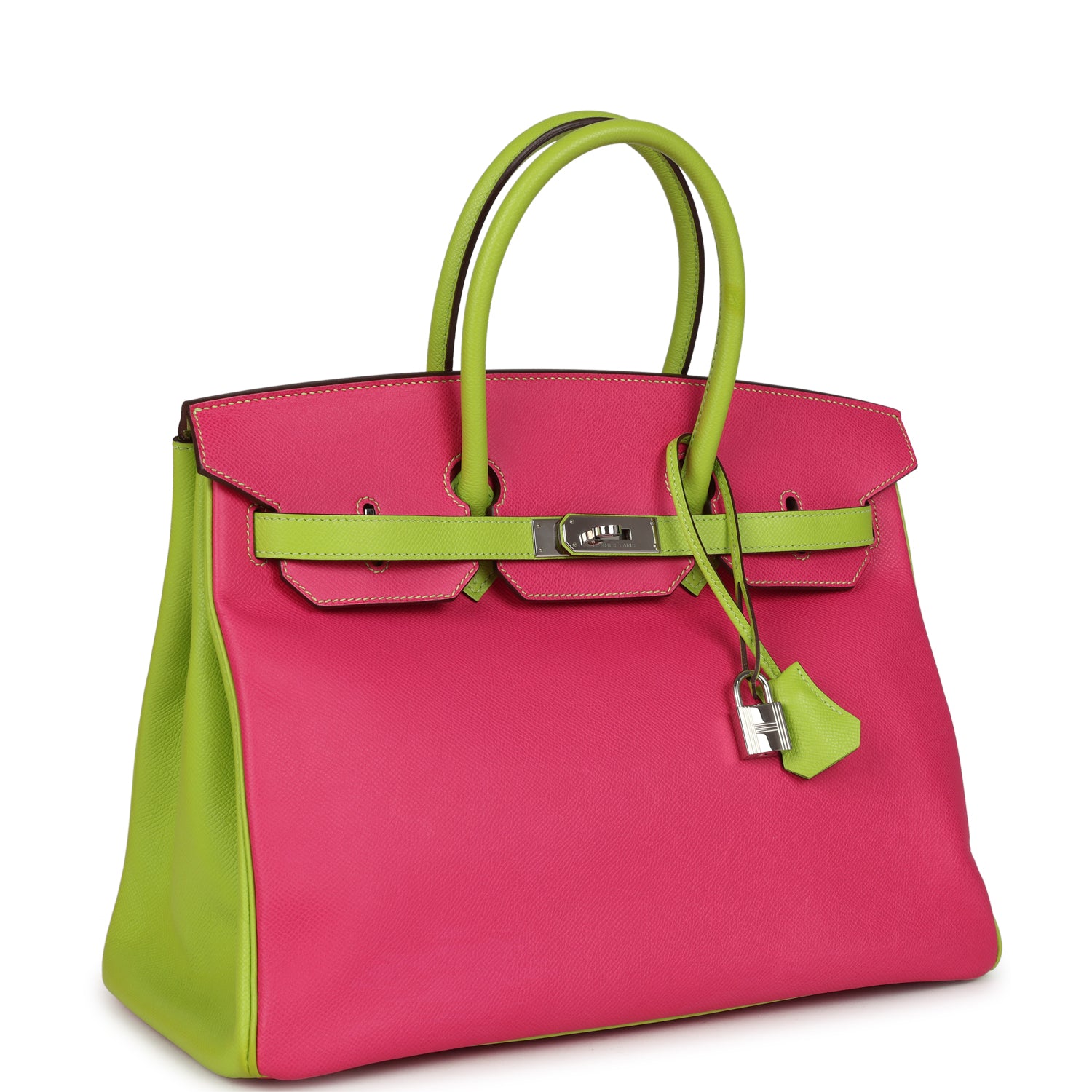 Hermes Special Order (HSS) Birkin 35 Rose Tyrien and Kiwi Epsom Palladium Hardware