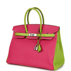 Hermes Special Order (HSS) Birkin 35 Rose Tyrien and Kiwi Epsom Palladium Hardware