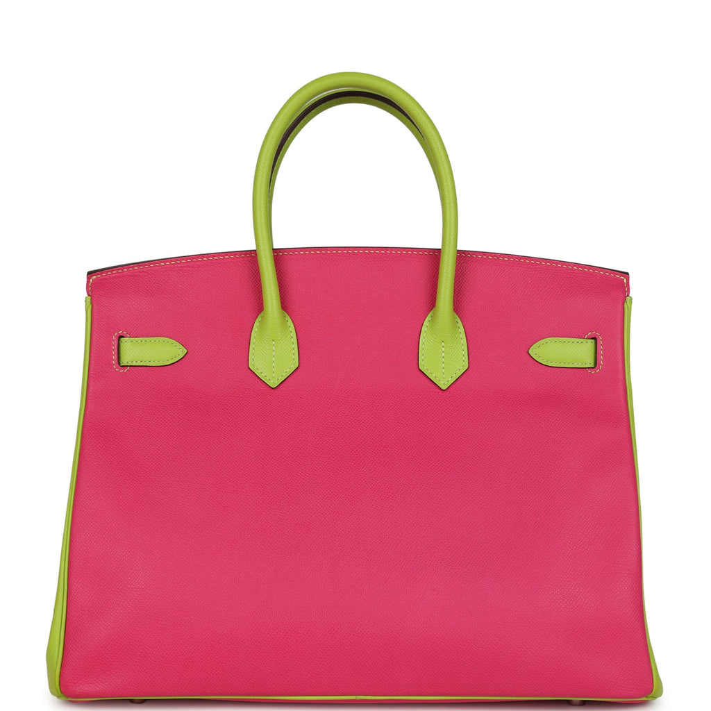Hermes Special Order (HSS) Birkin 35 Rose Tyrien and Kiwi Epsom Palladium Hardware