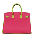 Hermes Special Order (HSS) Birkin 35 Rose Tyrien and Kiwi Epsom Palladium Hardware