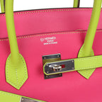 Hermes Special Order (HSS) Birkin 35 Rose Tyrien and Kiwi Epsom Palladium Hardware