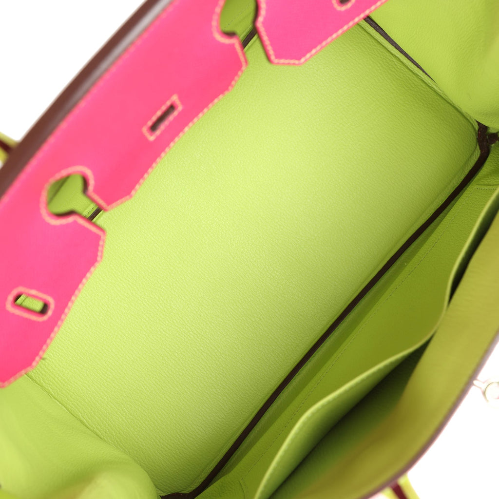 Hermes Special Order (HSS) Birkin 35 Rose Tyrien and Kiwi Epsom Palladium Hardware