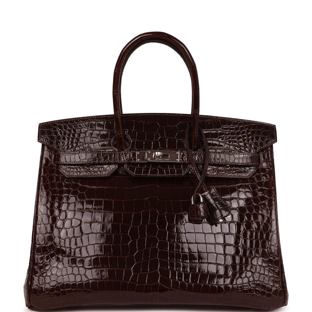 Hermes Birkin 35 Havane Shiny Porosus Crocodile Palladium Hardware