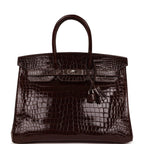 Hermes Birkin 35 Havane Shiny Porosus Crocodile Palladium Hardware