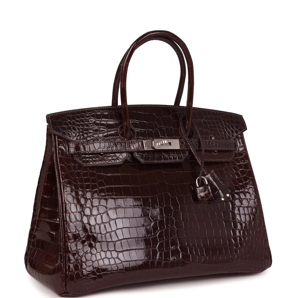 Hermes Birkin 35 Havane Shiny Porosus Crocodile Palladium Hardware