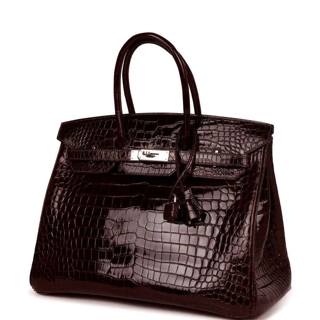 Hermes Birkin 35 Havane Shiny Porosus Crocodile Palladium Hardware
