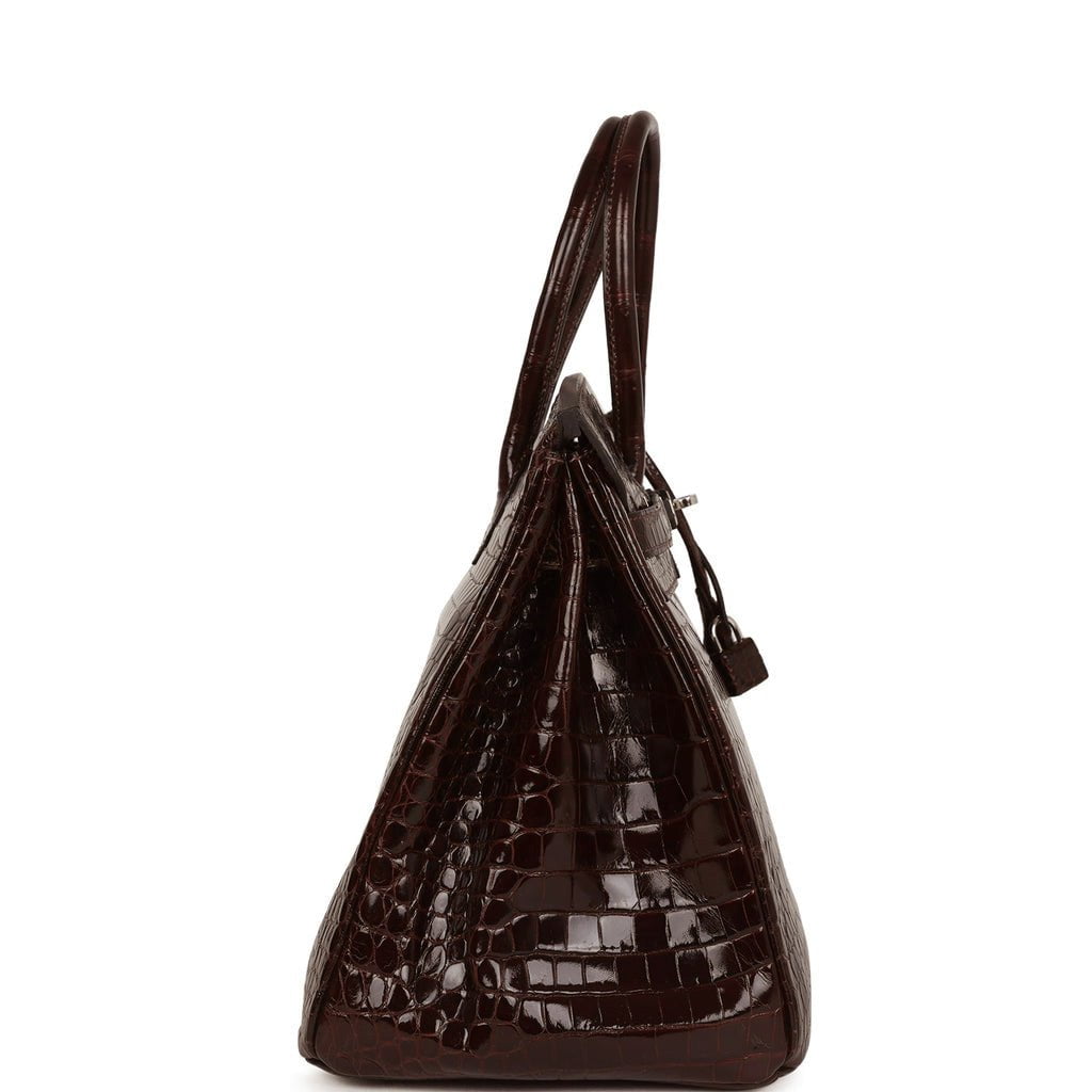 Hermes Birkin 35 Havane Shiny Porosus Crocodile Palladium Hardware