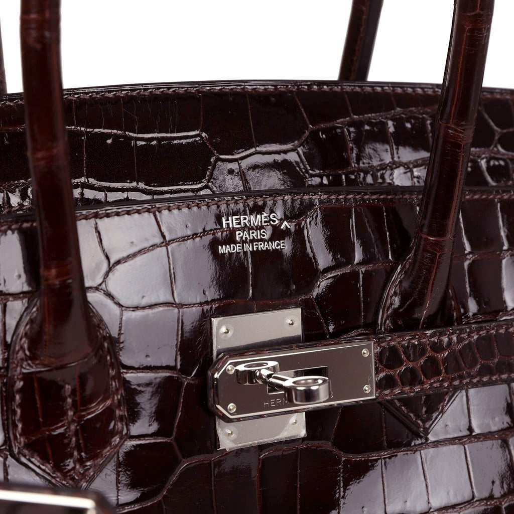 Hermes Birkin 35 Havane Shiny Porosus Crocodile Palladium Hardware