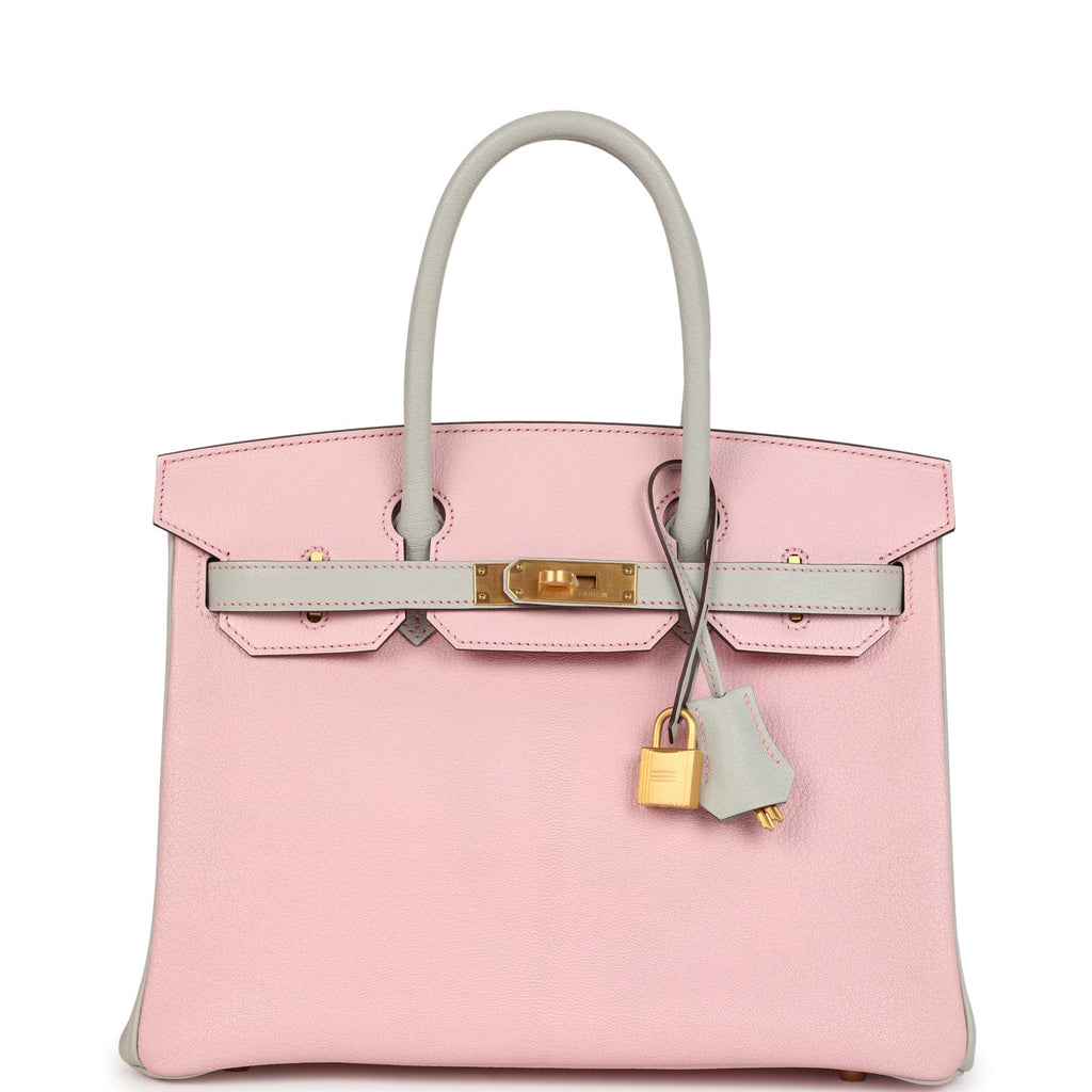Hermes Special Order (HSS) Birkin 30 Rose Sakura and Gris Perle Chevre Brushed Gold Hardware
